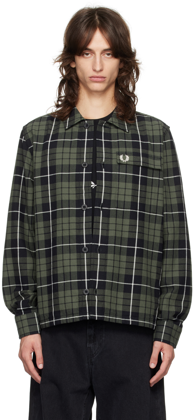 Shop Fred Perry Green Check Overshirt In W19