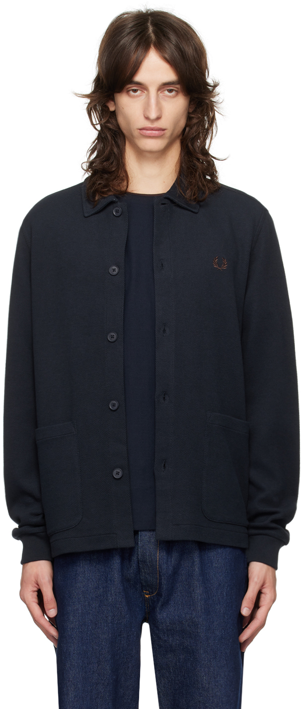 Navy Button Through Long Sleeve Cardigan