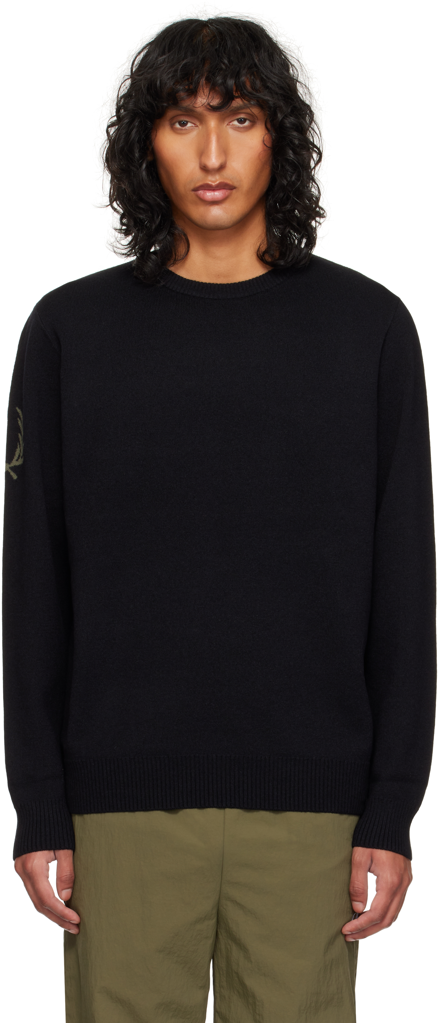 Fred Perry Black Laurel Wreath Sweater In 102