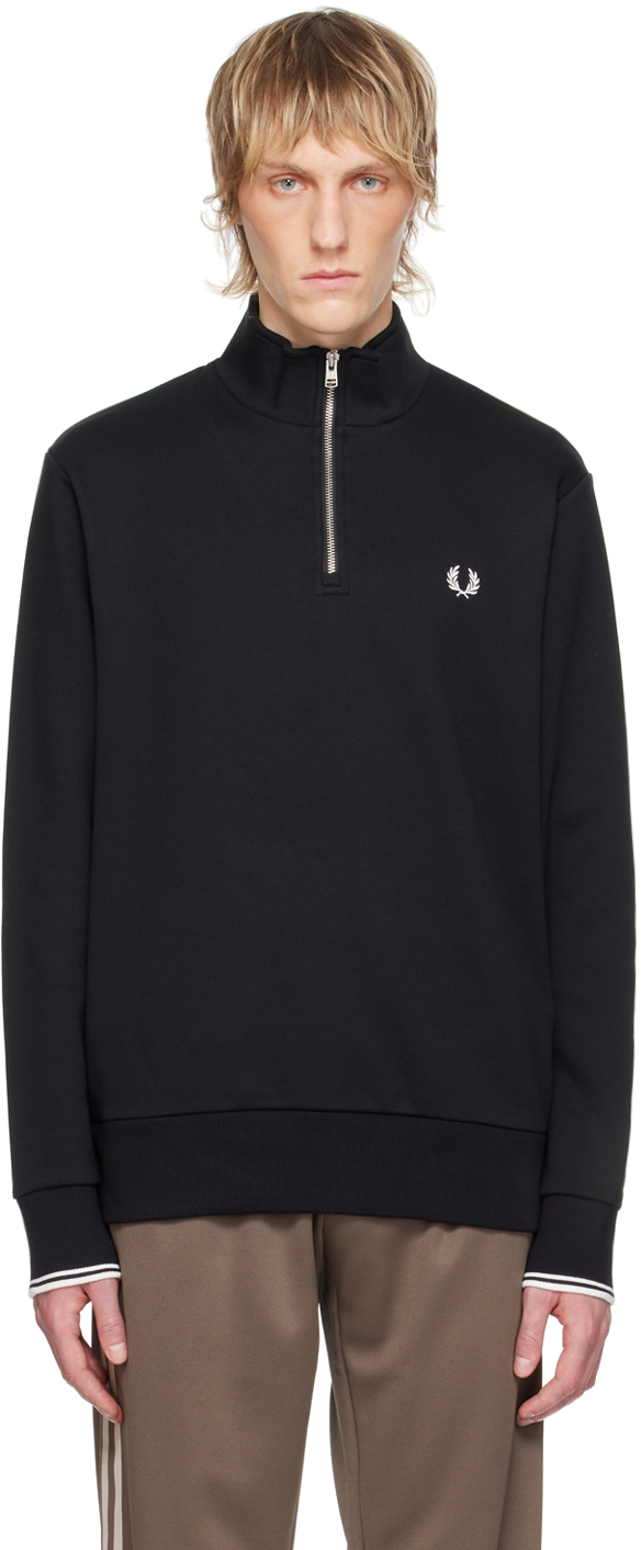 Shop Fred Perry Black Half-zip Sweatshirt In 102 Black