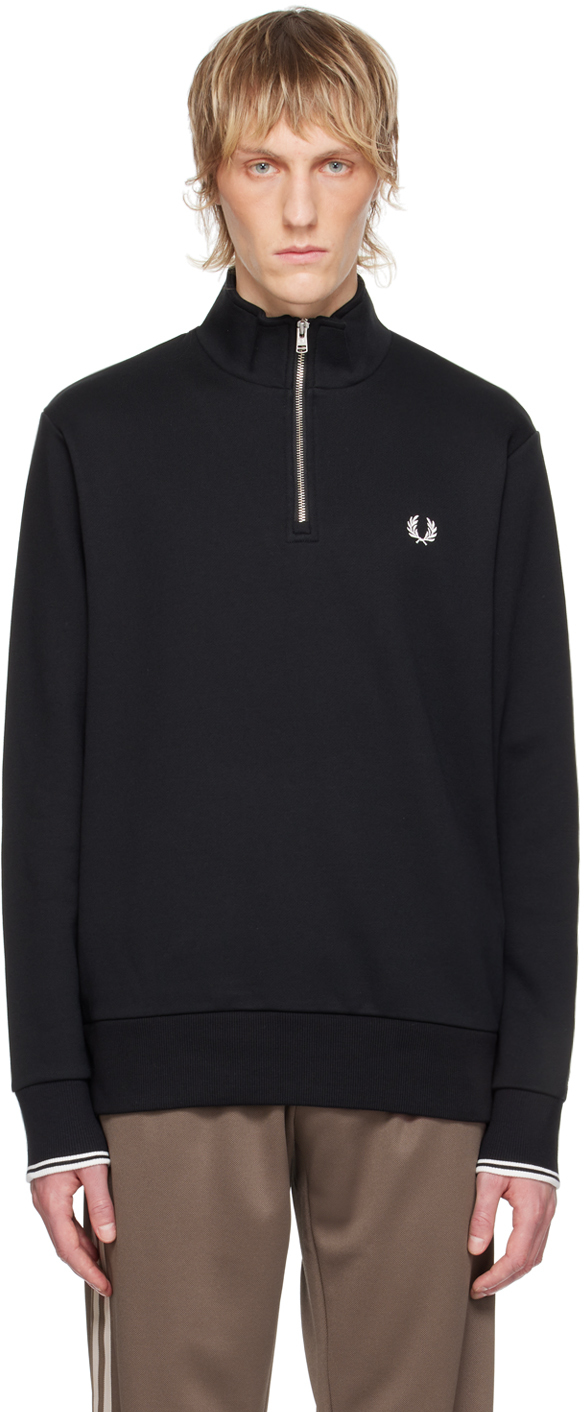 Fred Perry: Black Half-Zip Sweatshirt | SSENSE Canada