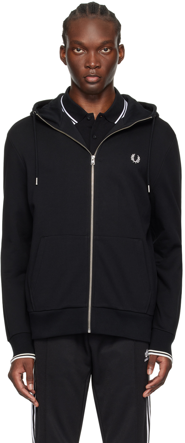 Shop Fred Perry Black Zip Through Hoodie In 198