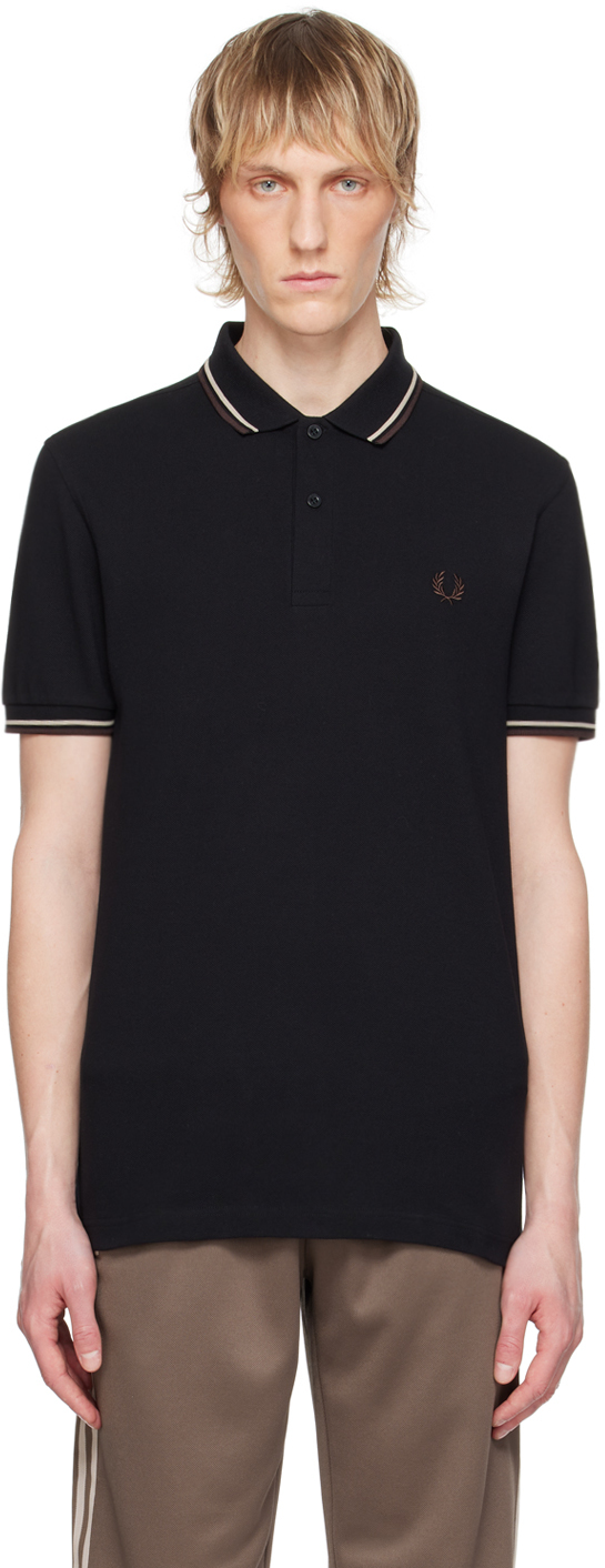 Shop Fred Perry Black M3600 Polo In Black/warm Grey