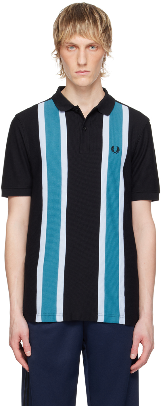 Shop Fred Perry Black & Blue Striped Polo In 102