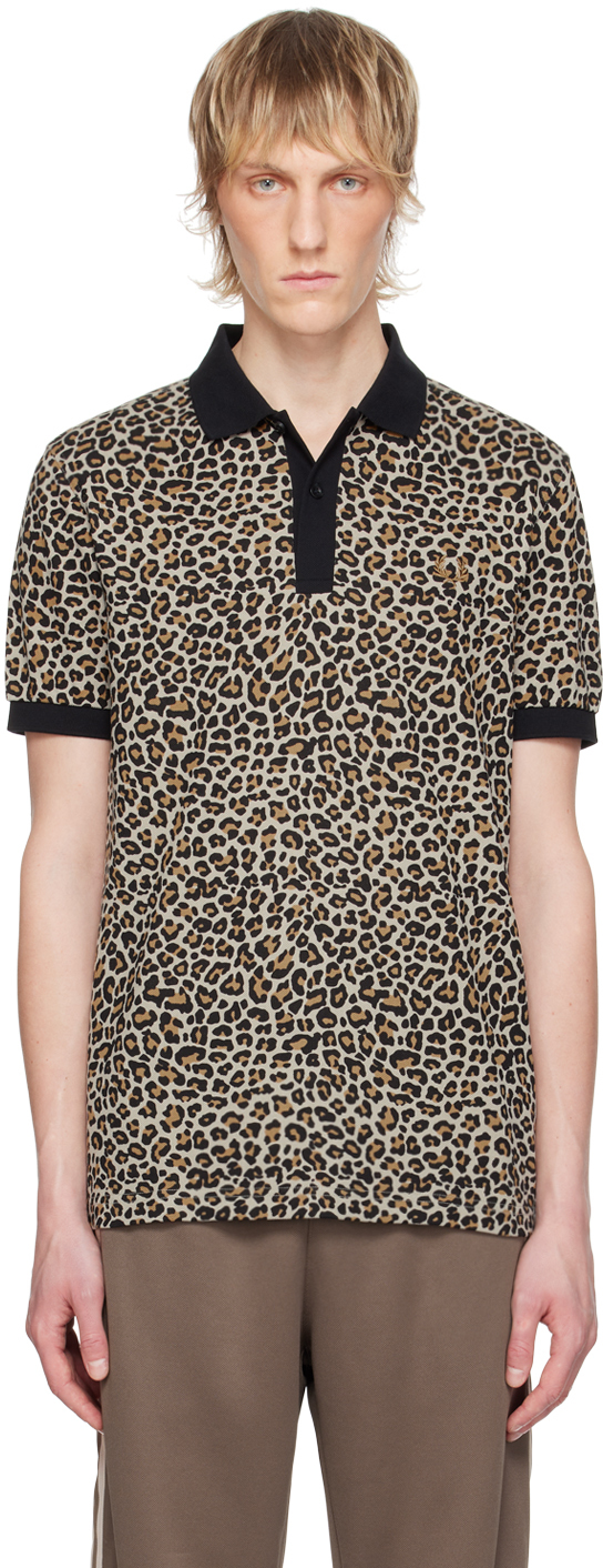 Shop Fred Perry Beige Leopard Polo In U54