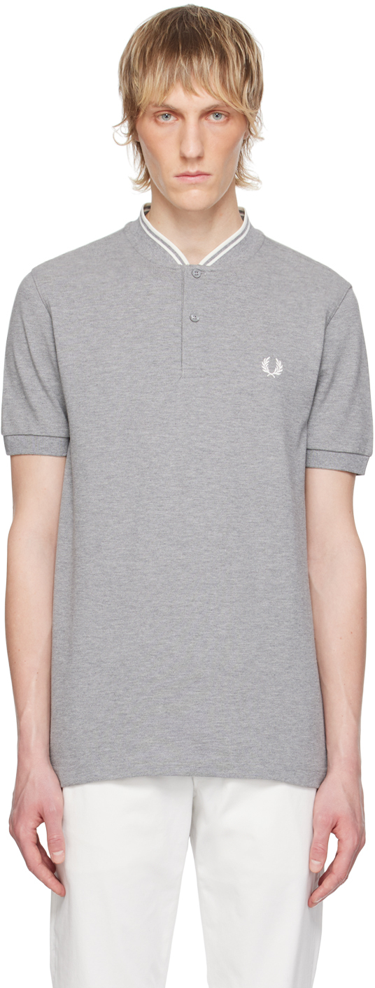 Fred Perry Gray Band Collar Henley In 420
