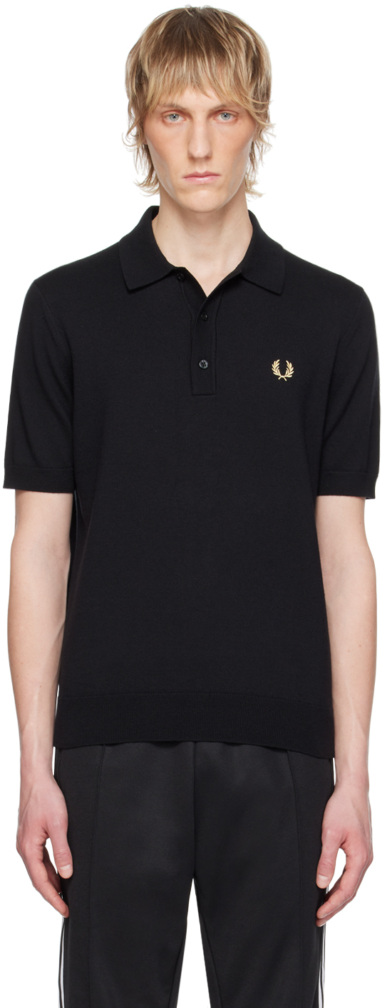 Fred Perry Black Embroidered Polo In 198