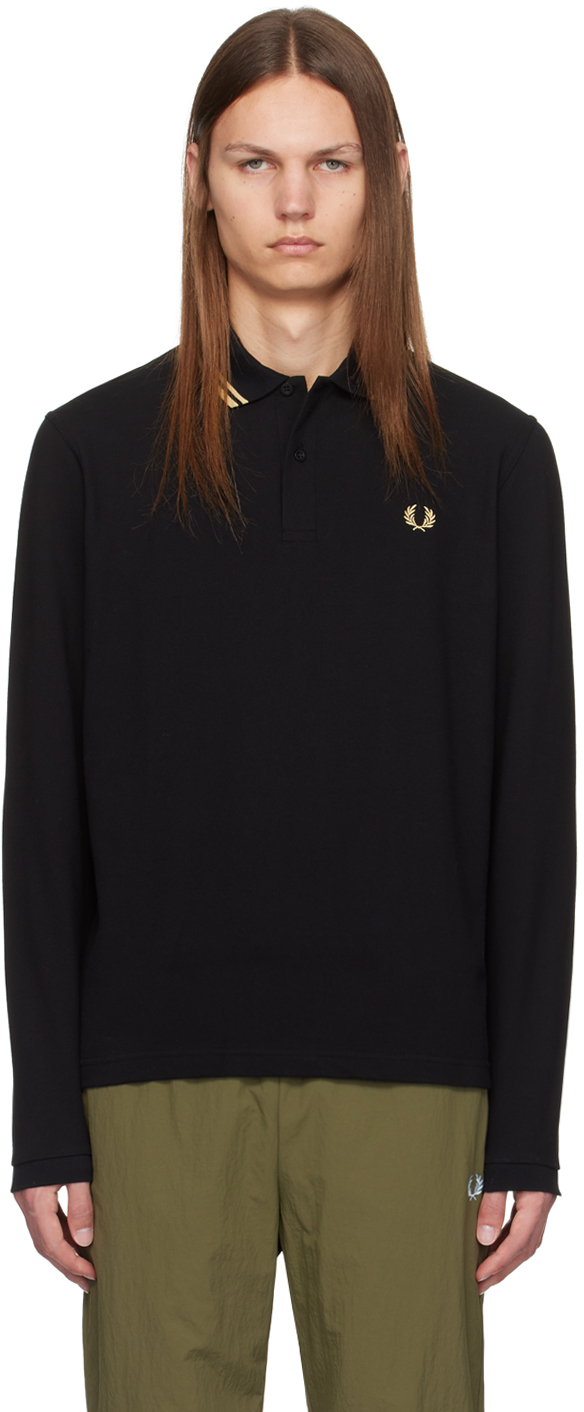 Black Twin Tipped Long Sleeve Polo