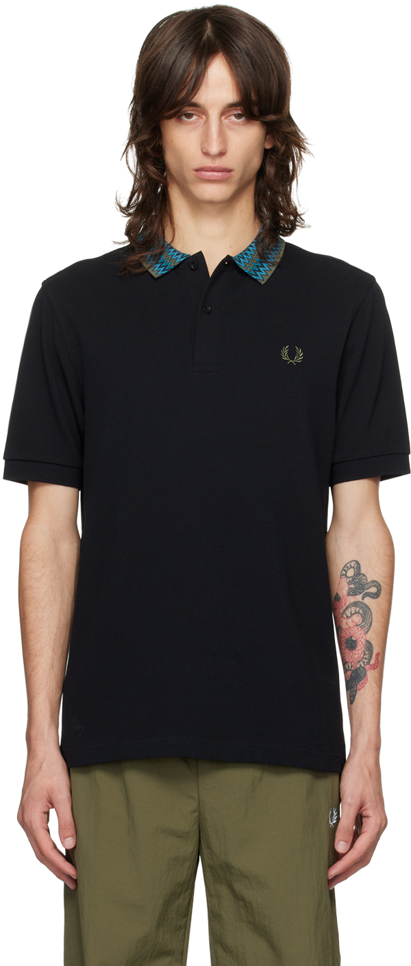 Black Jacquard Collar Polo