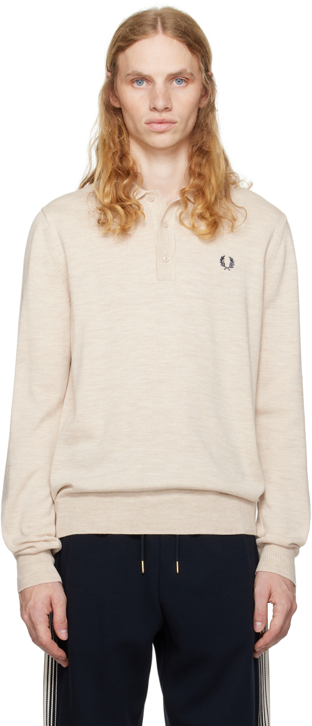 Shop Fred Perry Beige Wool & Cotton Polo In X23