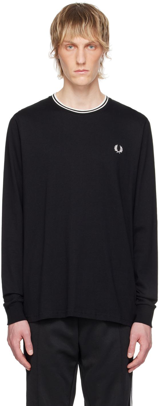 FRED PERRY☆ Twin Tipped Long Sleeve T-Shirt BLACK Black Twin Tipped Long Sleeve T-Shirt by Fred Perry on Sale