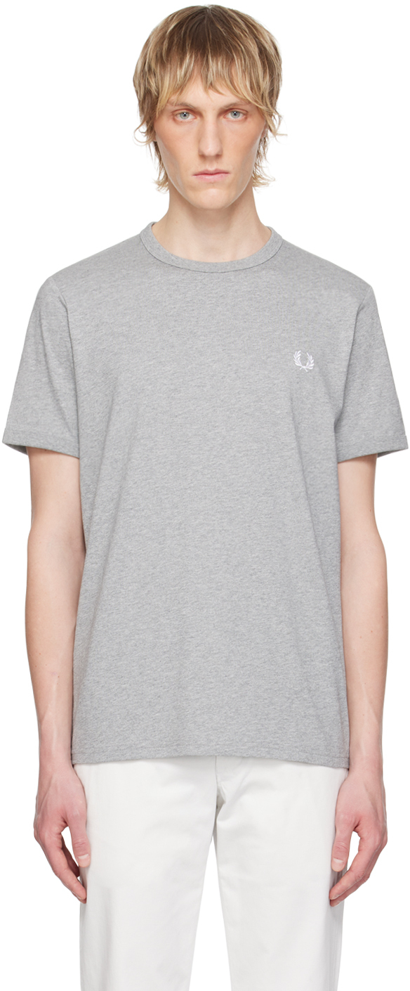 Shop Fred Perry Gray Ringer T-shirt In R49
