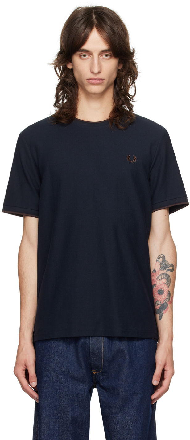 Navy Crepe Piqué T-shirt