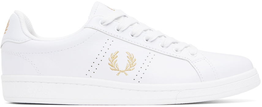 Shop Fred Perry White B6312 Sneakers In T31 White/m Gold