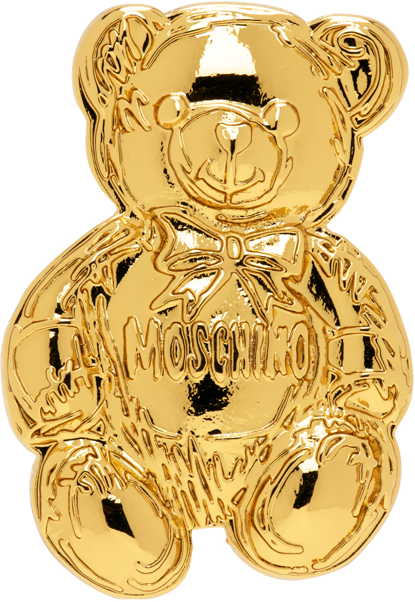 Shop Moschino ゴールド Archive Teddy Bear ブローチ In 0606 Shiny Gold