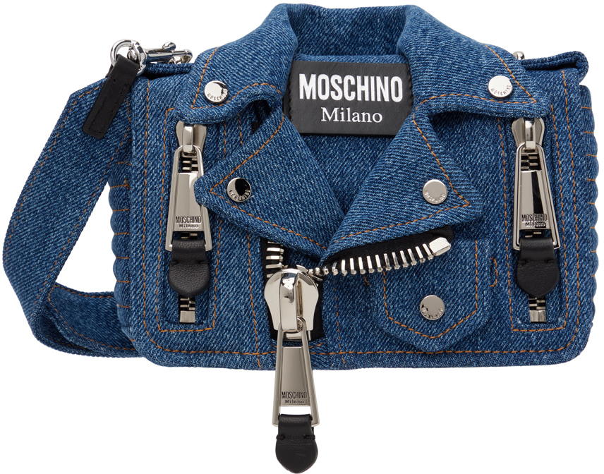 Shop Moschino ブルー Biker デニム バッグ In 0295 Blue