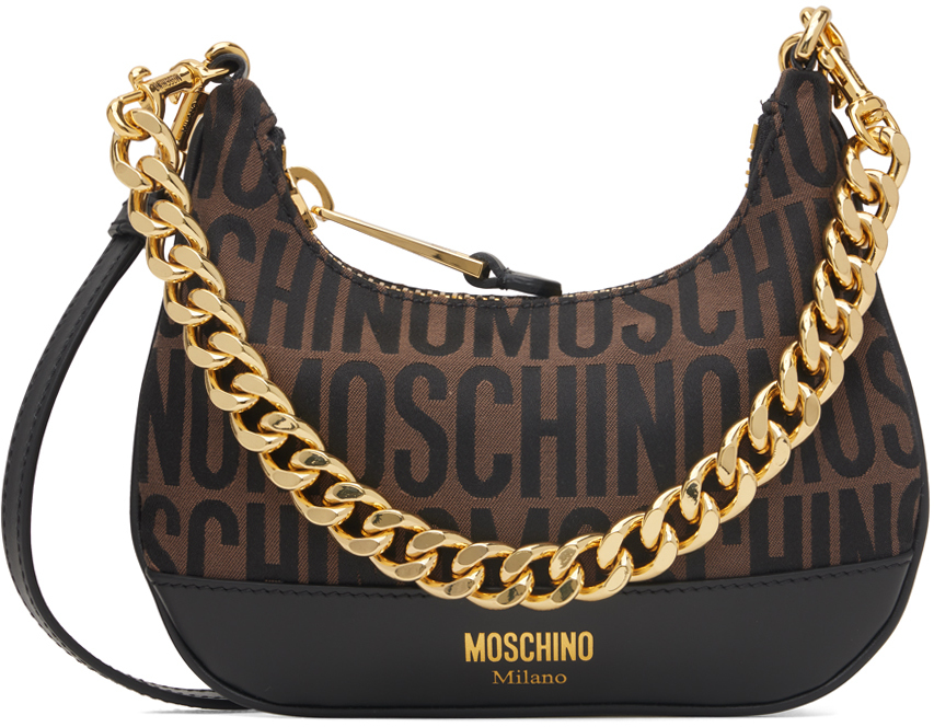 Shop Moschino ブラウン＆ブラック ジャカードロゴ バッグ In 1103 Multi Brown