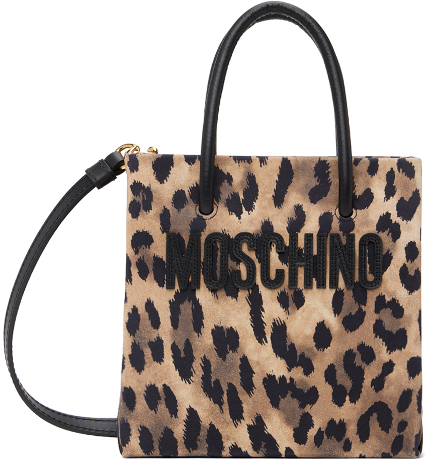 Shop Moschino ベージュ＆ブラック レオパードプリント スエード バッグ In 3888 Multi Only One