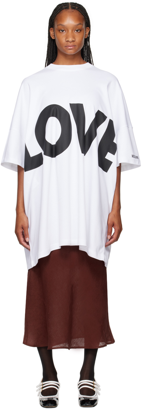 Shop Moschino White 'love' Minidress In 1001 Multi White