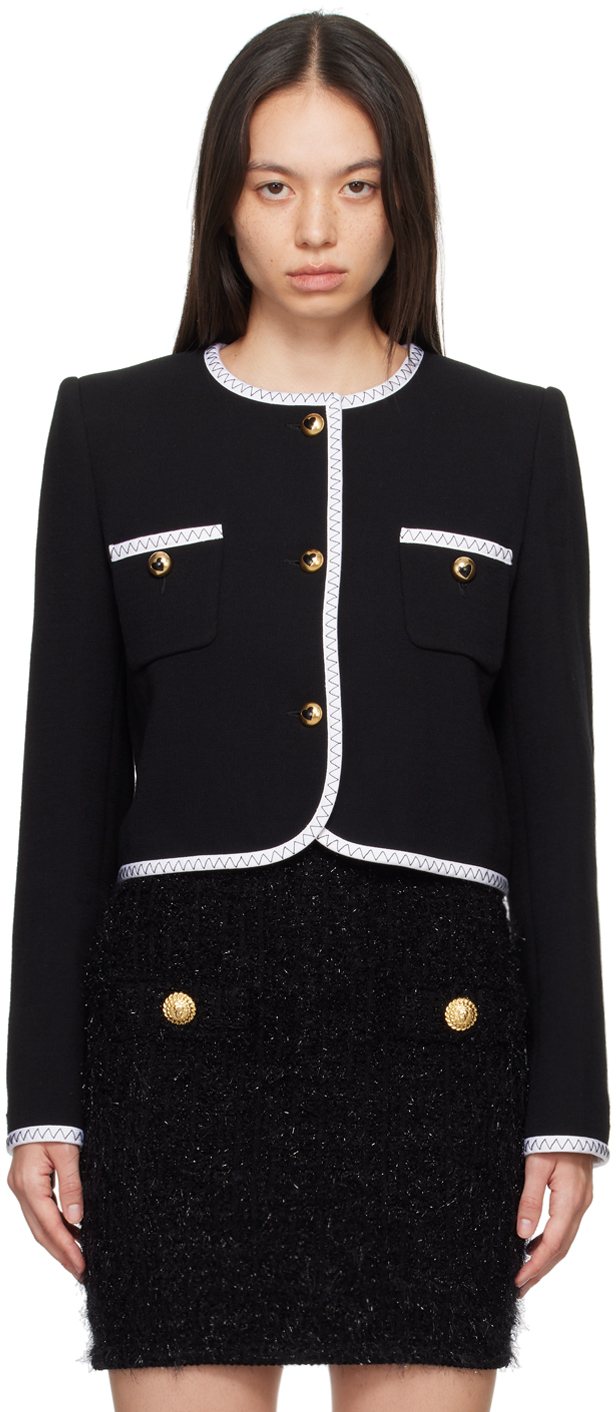 Shop Moschino Black Gold Heart Buttons Jacket In 0555 Black