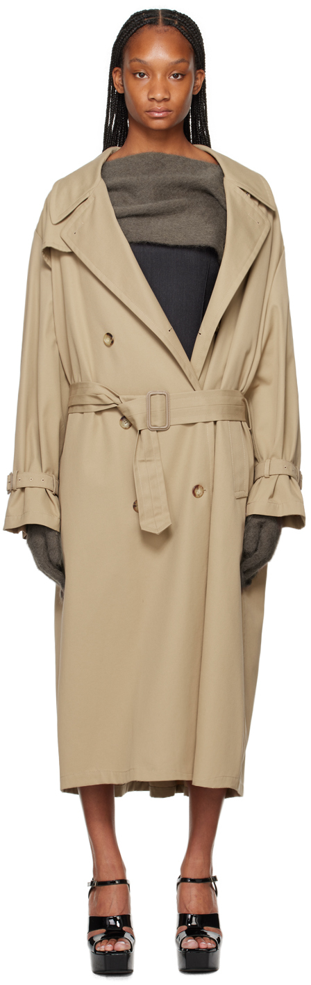 Beige Notched Lapel Trench Coat