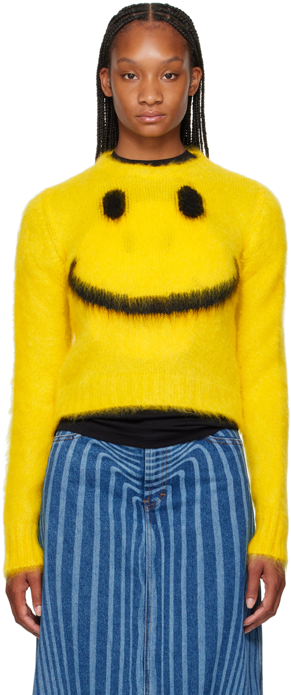 Shop Moschino Yellow Intarsia Sweater In 1027 Multi Yellow