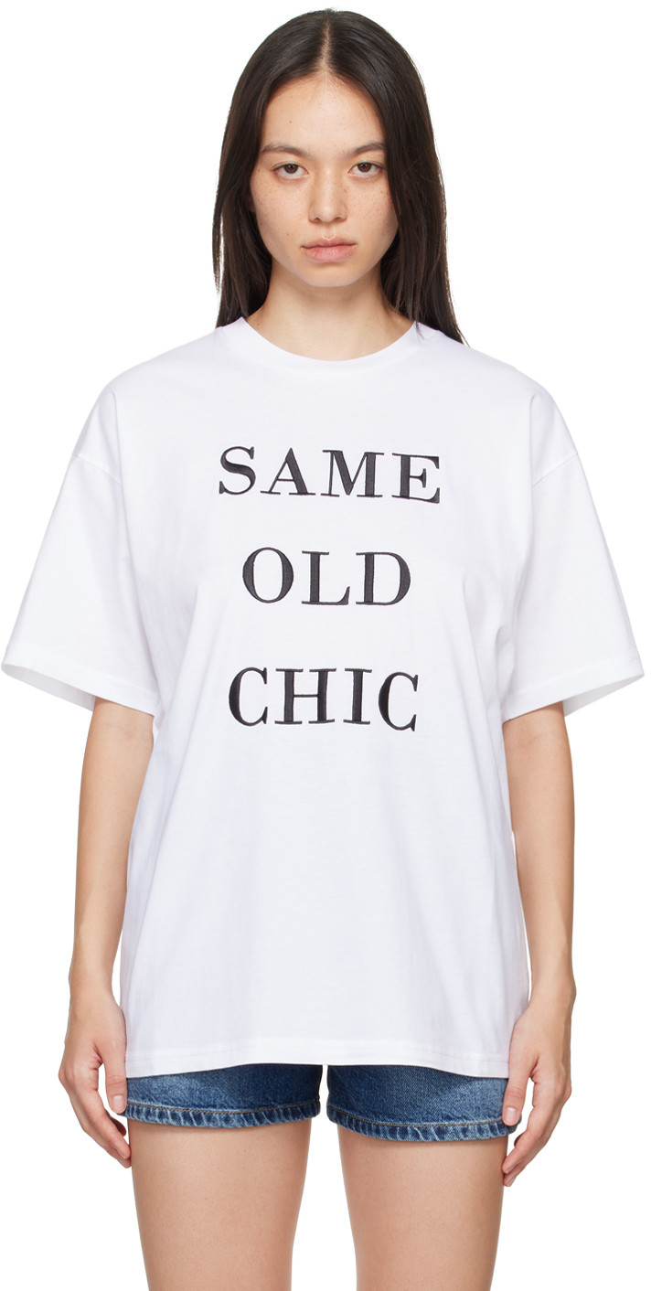 Shop Moschino White 'same Old Chic' T-shirt In 1001 Multi White