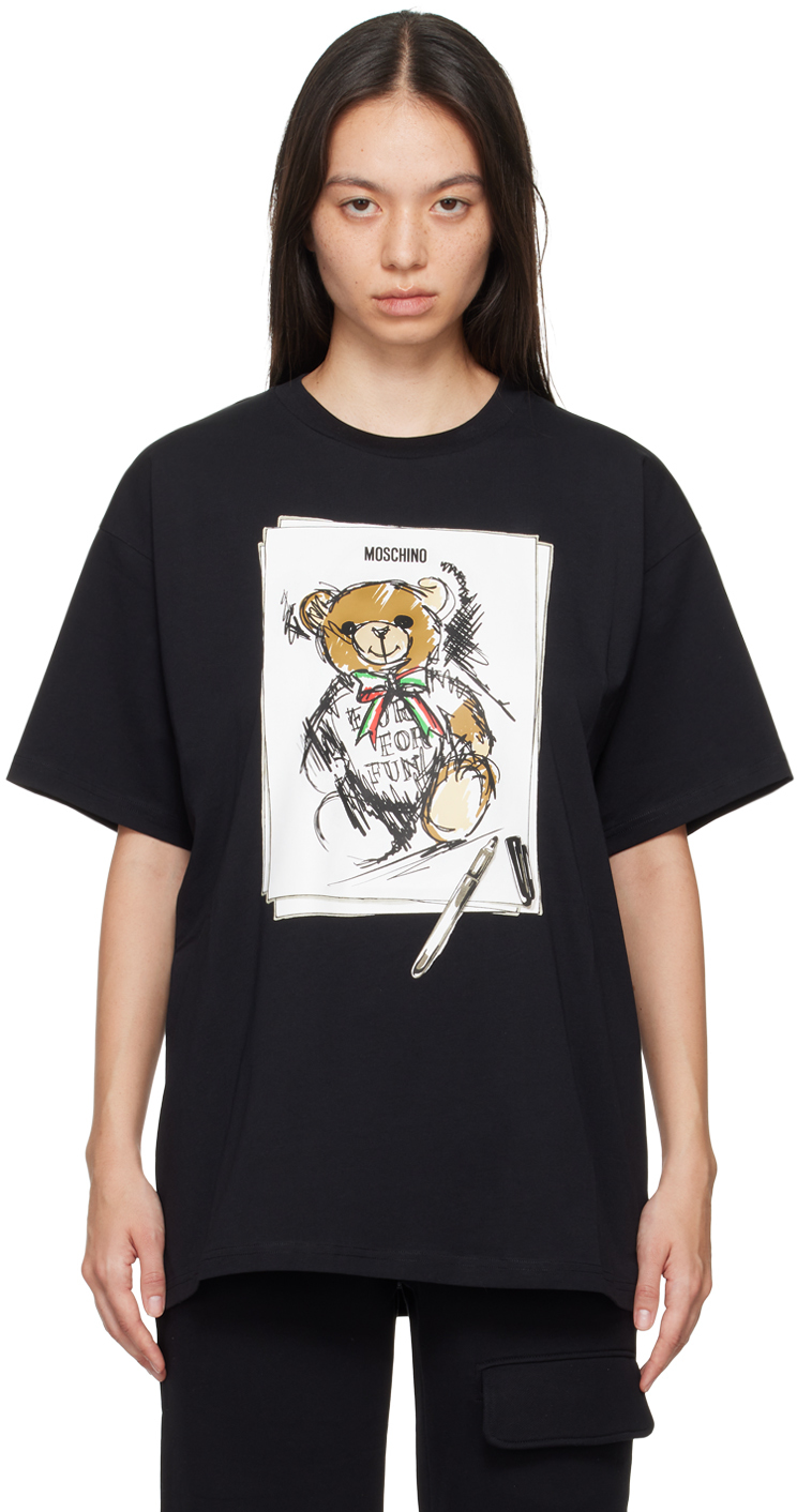 Shop Moschino Black Teddy Bear T-shirt In 1555 Multi Black