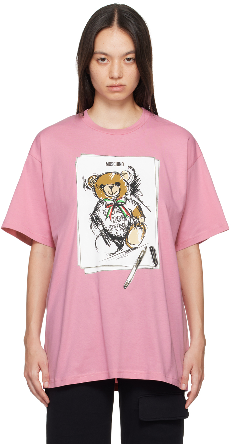 Shop Moschino Pink Teddy Bear T-shirt In 1181 Multi Pink