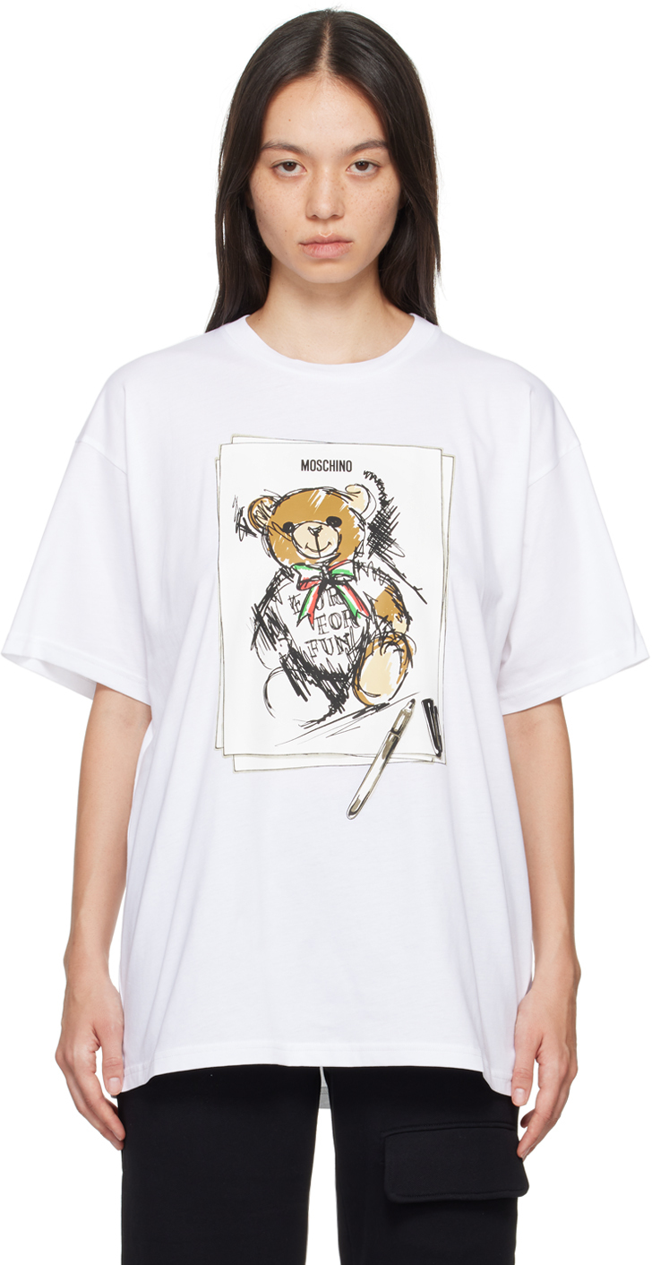 Shop Moschino White Teddy Bear T-shirt In 1001 Multi White