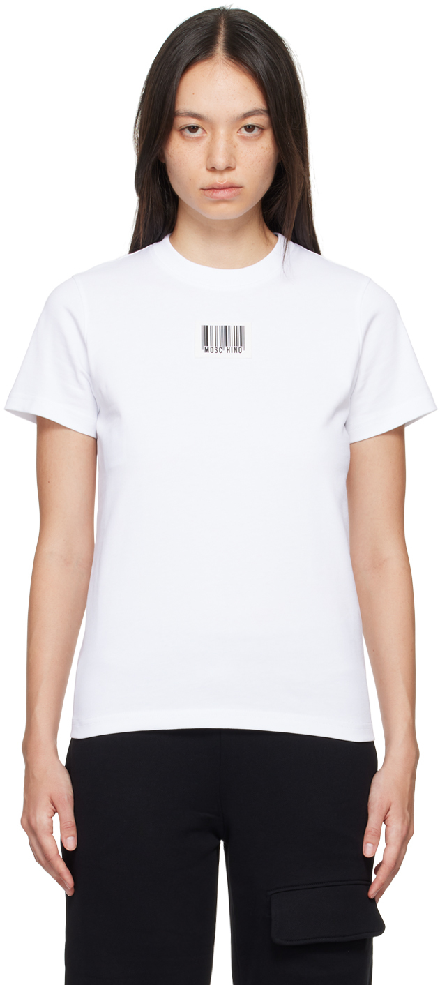 Shop Moschino White Barcode T-shirt In 0001 White