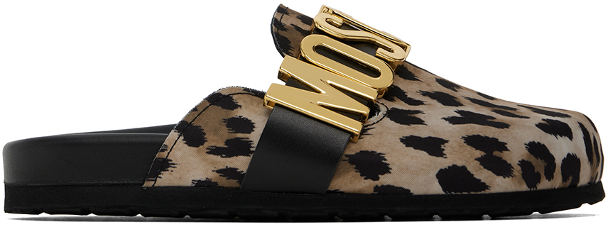 Tan & Black Leopard Logo Mules