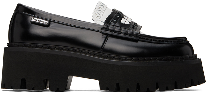 Shop Moschino Black Platform Loafers In 00a Black Abbrasived