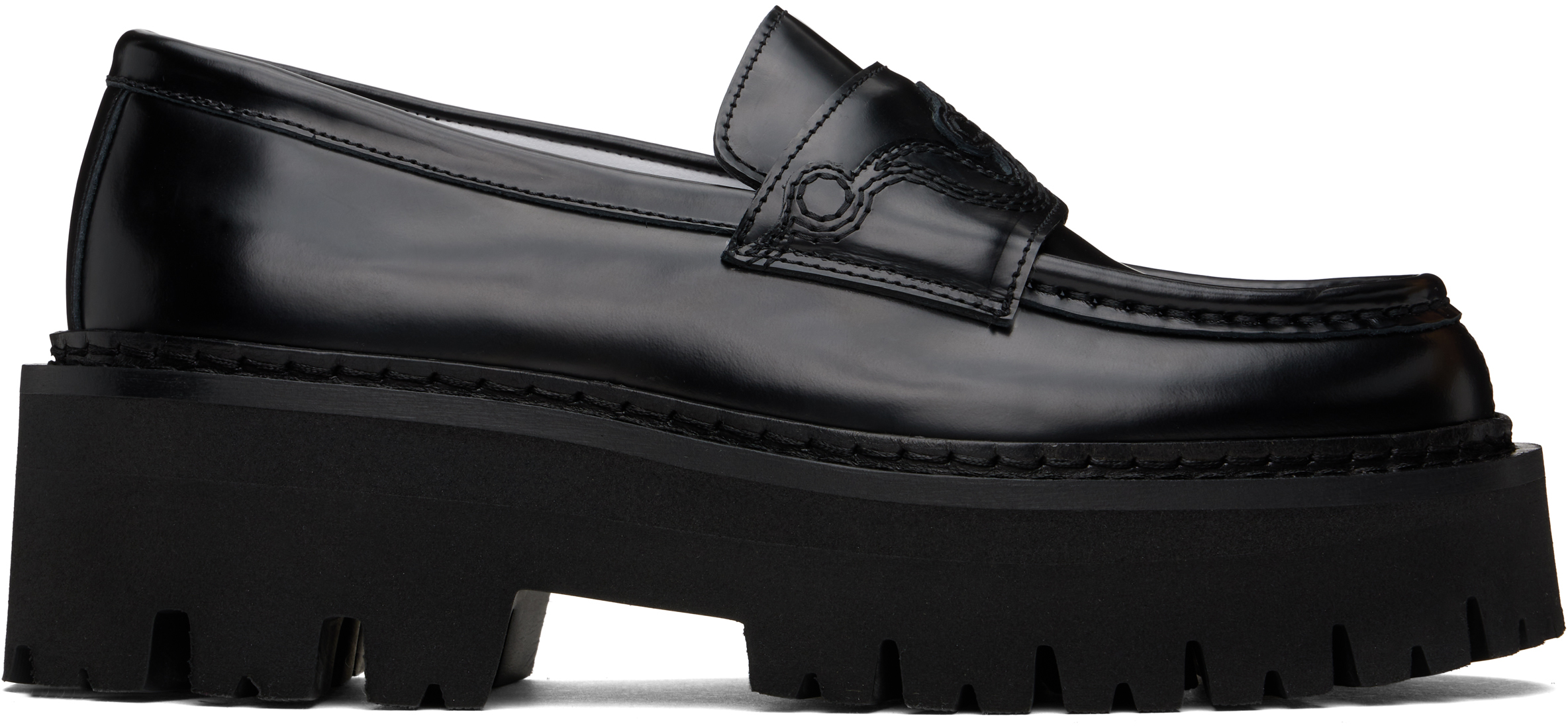 Black Question Stitch Loafers