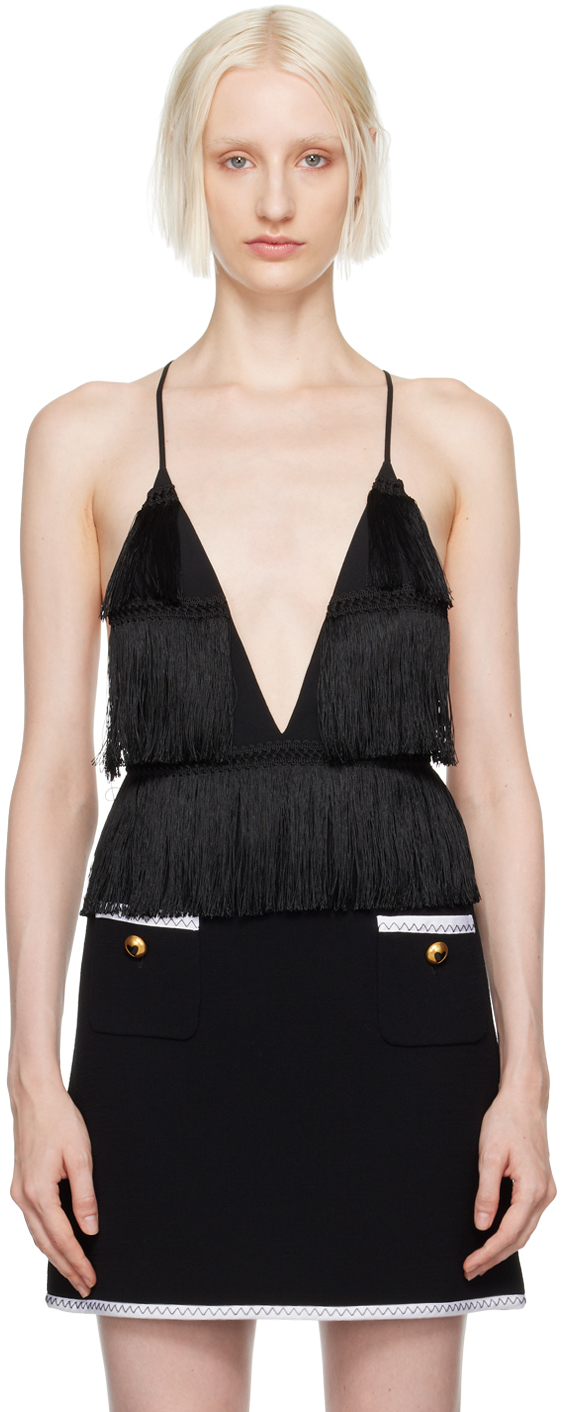 Moschino Black Fringe Bodysuit In 8555 Multi Black