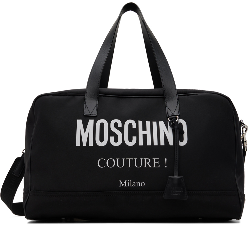 Shop Moschino Black ' Couture' Nylon Travel Duffle Bag In Multi Black