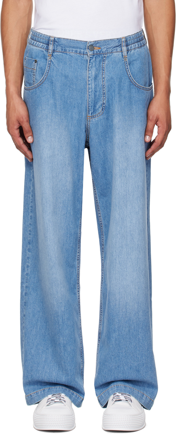 MOSCHINO BLUE ELASTICIZED WAISTBAND JEANS 