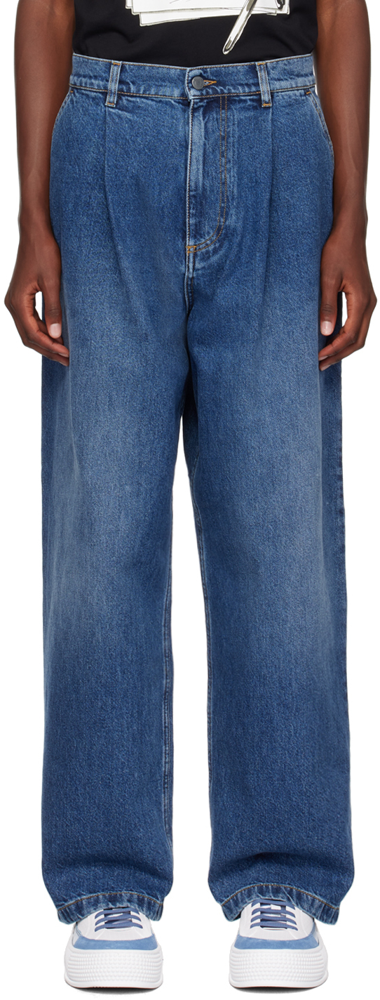 Blue Pleated Jeans