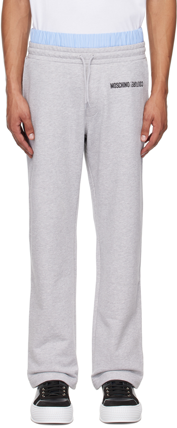 Shop Moschino Gray Upside Down Logo Sweatpants In Multi Grey