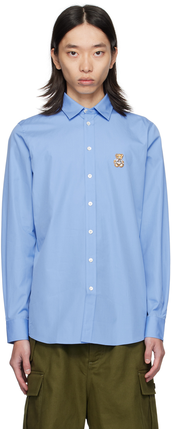 Shop Moschino Blue Teddy Patch Shirt In Multi Light Blue