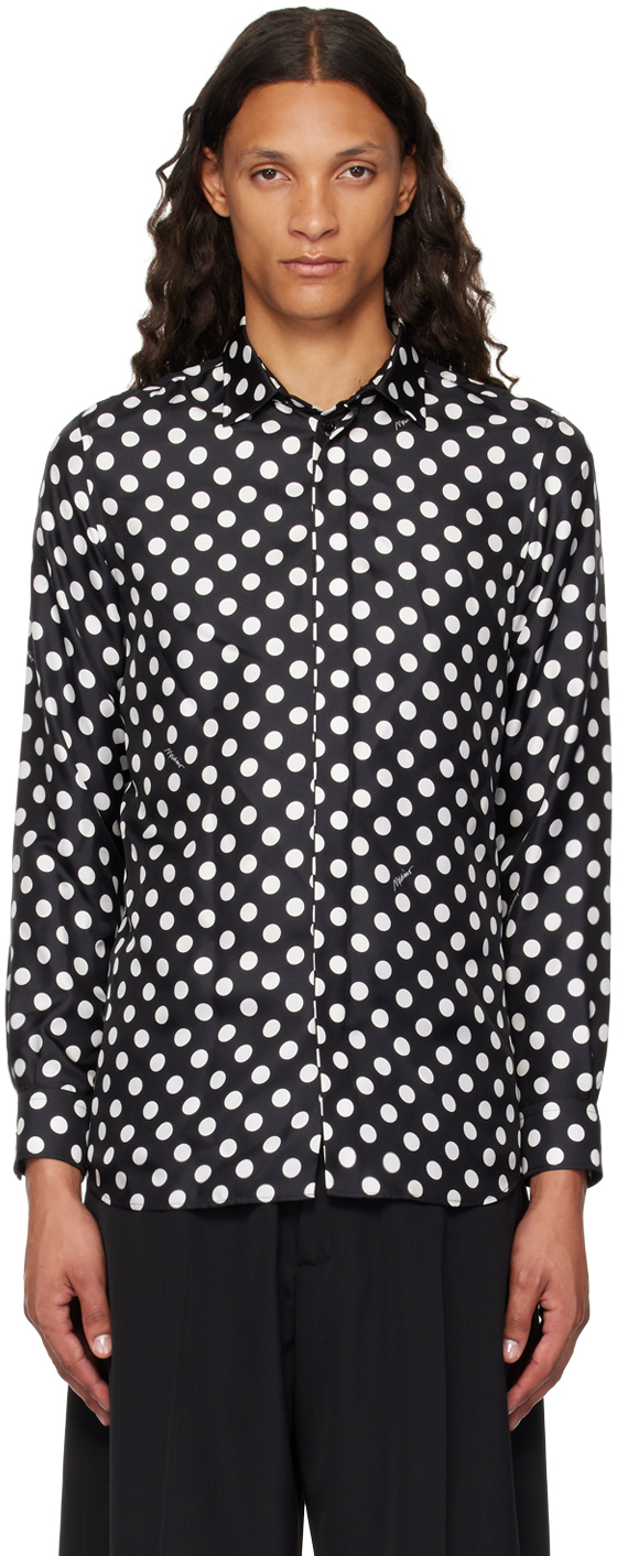 Shop Moschino Black Silk Allover Polka Dot Shirt In Multi Black