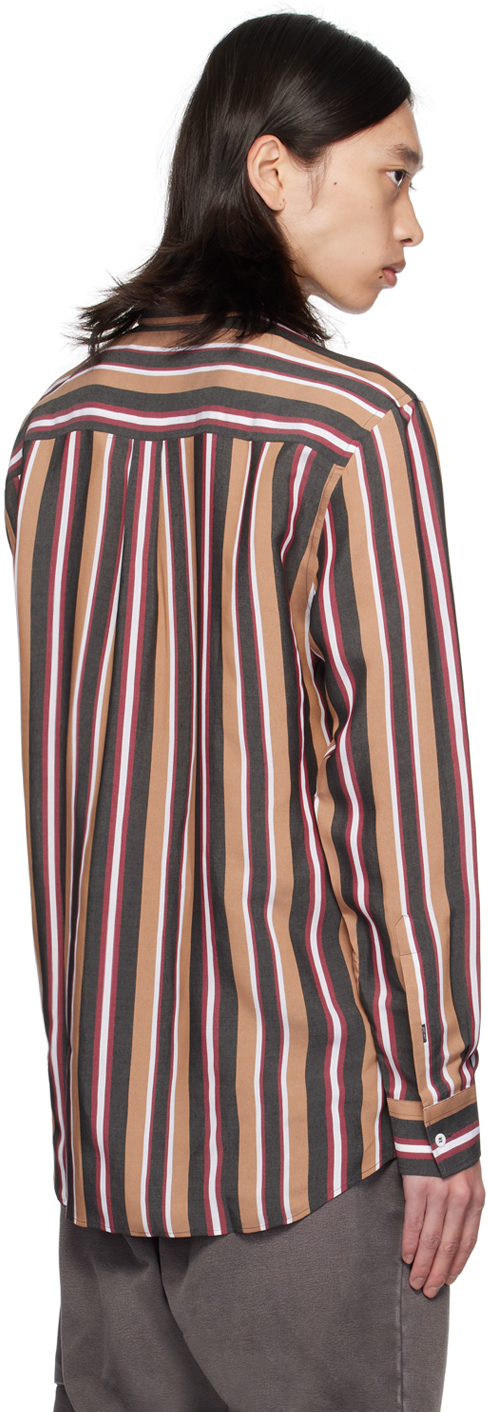 Moschino Brown Striped Teddy Patch Shirt In Multi Brown