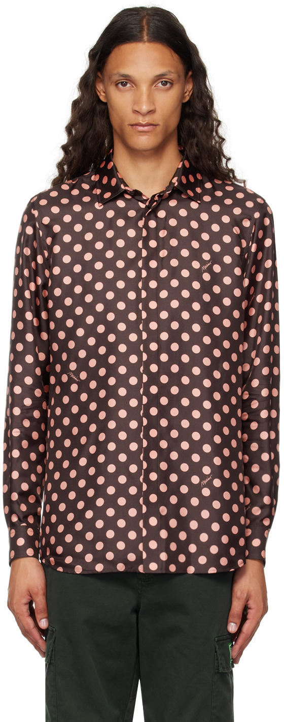 Shop Moschino Brown & Pink Silk Allover Polka Dot Shirt In Multi Brown