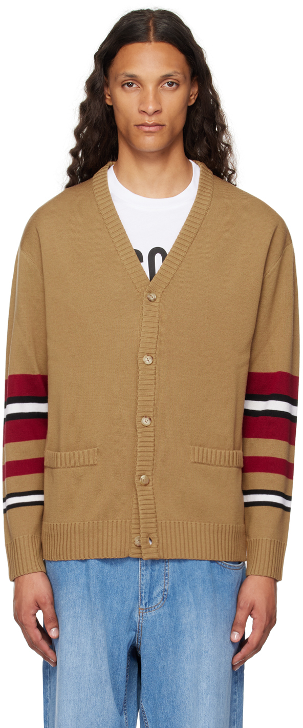 Shop Moschino Brown Virgin Wool Striped Cardigan In Multi Brown