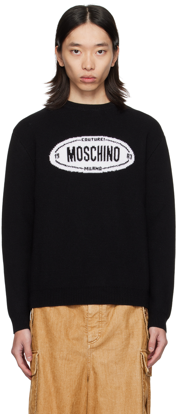 Shop Moschino Black Oval Logo Sweater