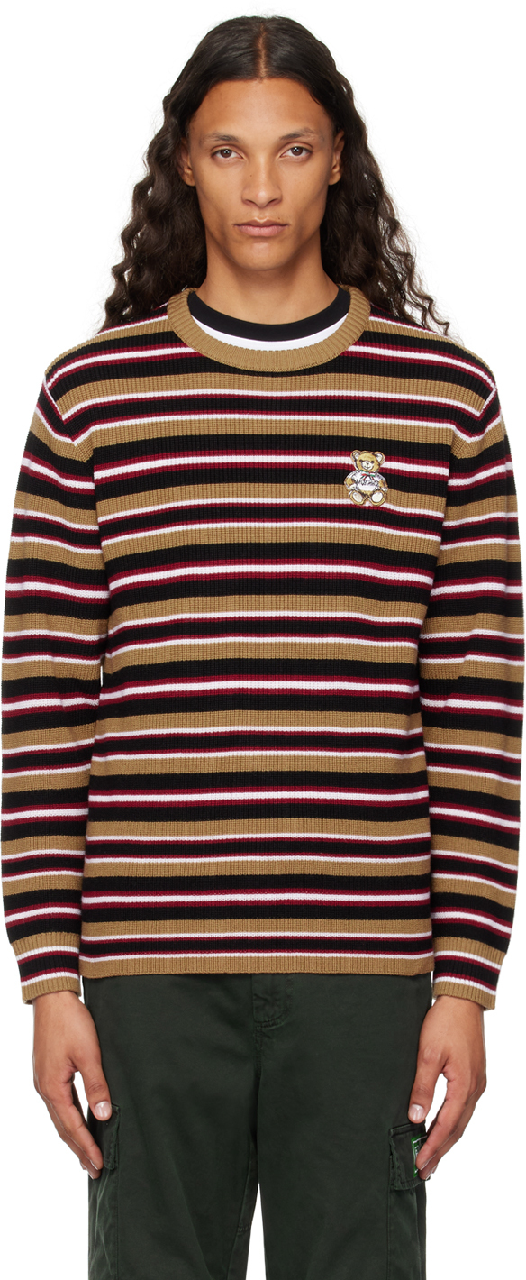 Shop Moschino Brown Virgin Wool Striped Sweater In Multi Brown