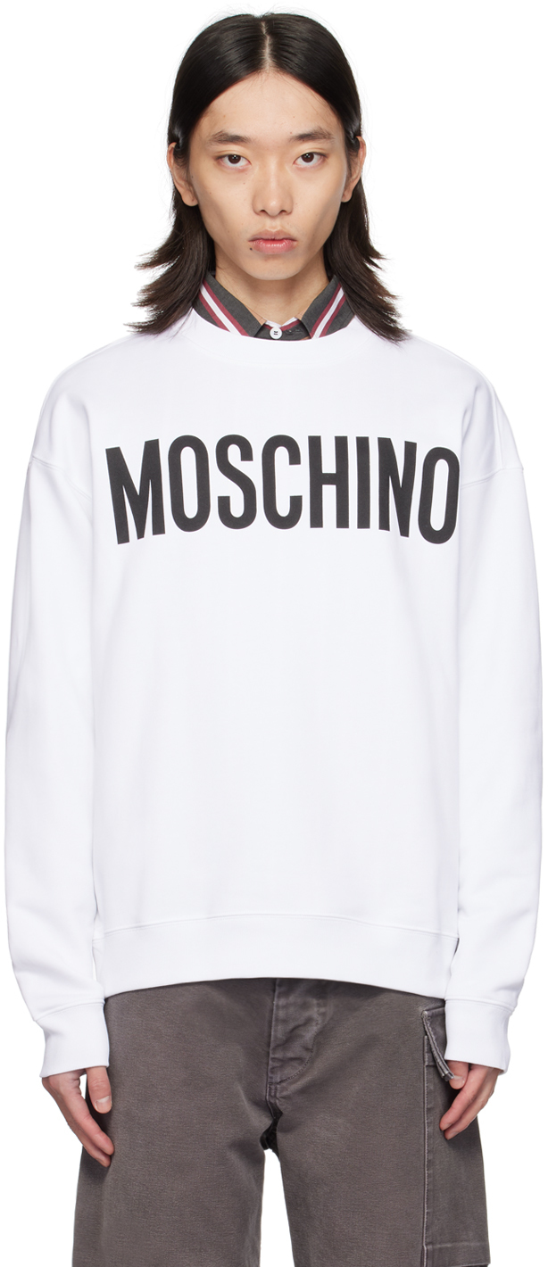 Shop Moschino White Printed-logo Sweatshirt In Multi White