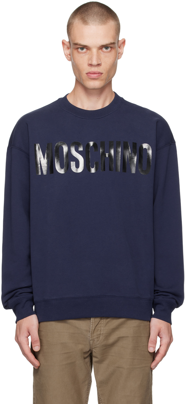 Shop Moschino Navy Bonded Logo Sweatshirt In Multi Blue