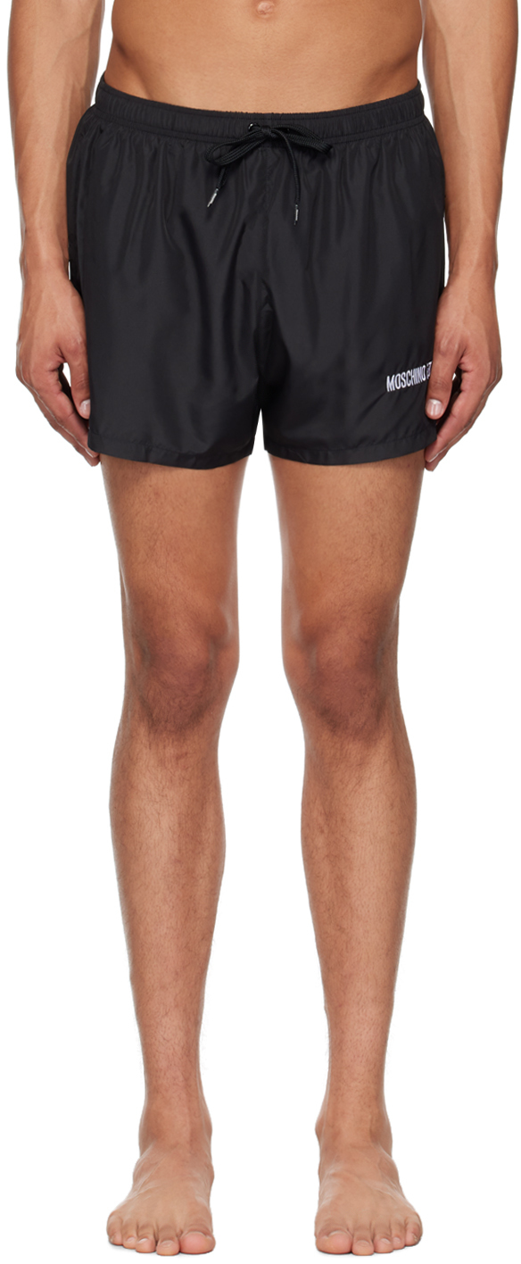 Shop Moschino Black Upside Down Logo Swim Shorts In Multi Black