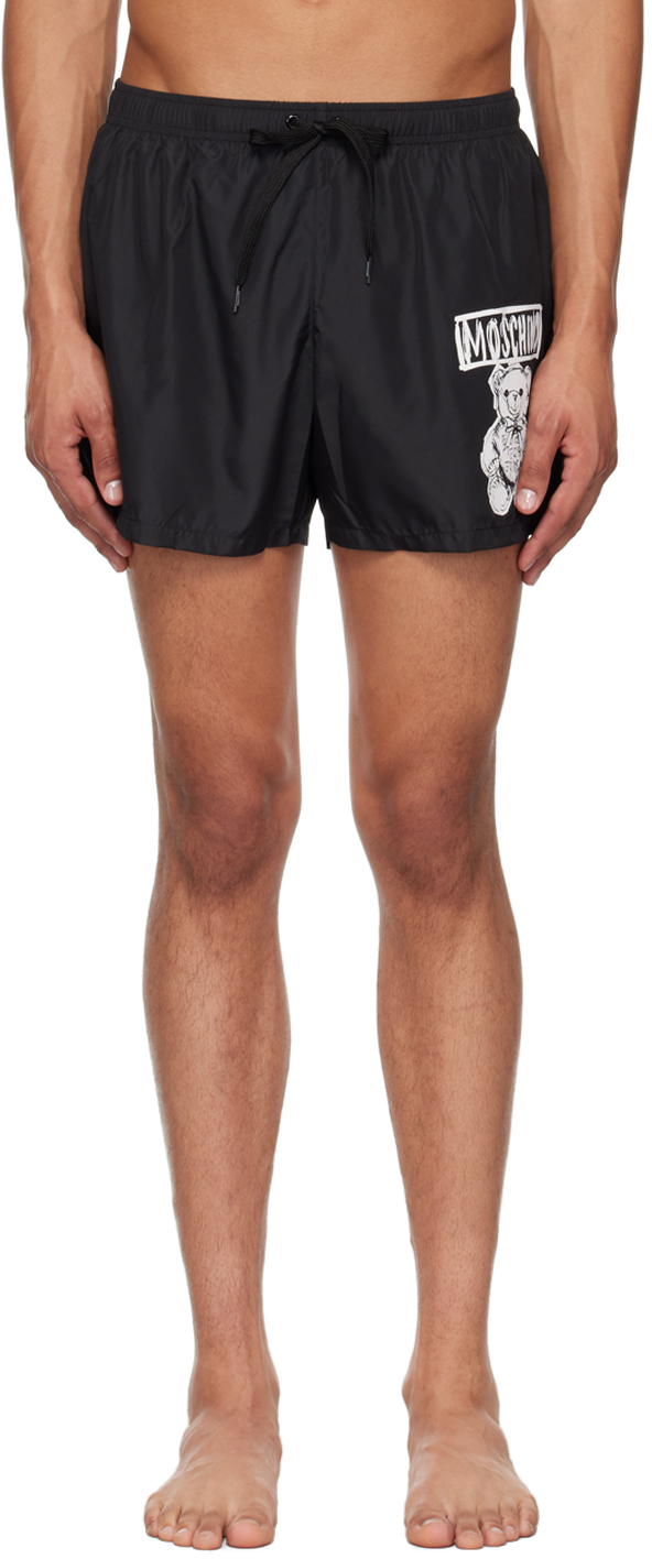 Shop Moschino Black Teddy Bear Swim Shorts In Multi Black